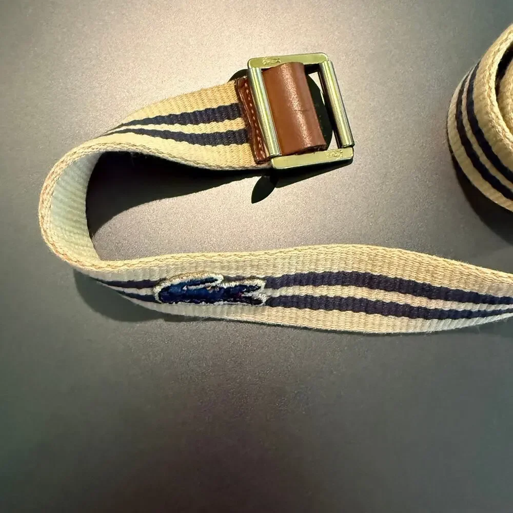 VTG 70's 80's Izod Lacoste Reversible Surcingle Belt Made in Italy Stripe Canvas